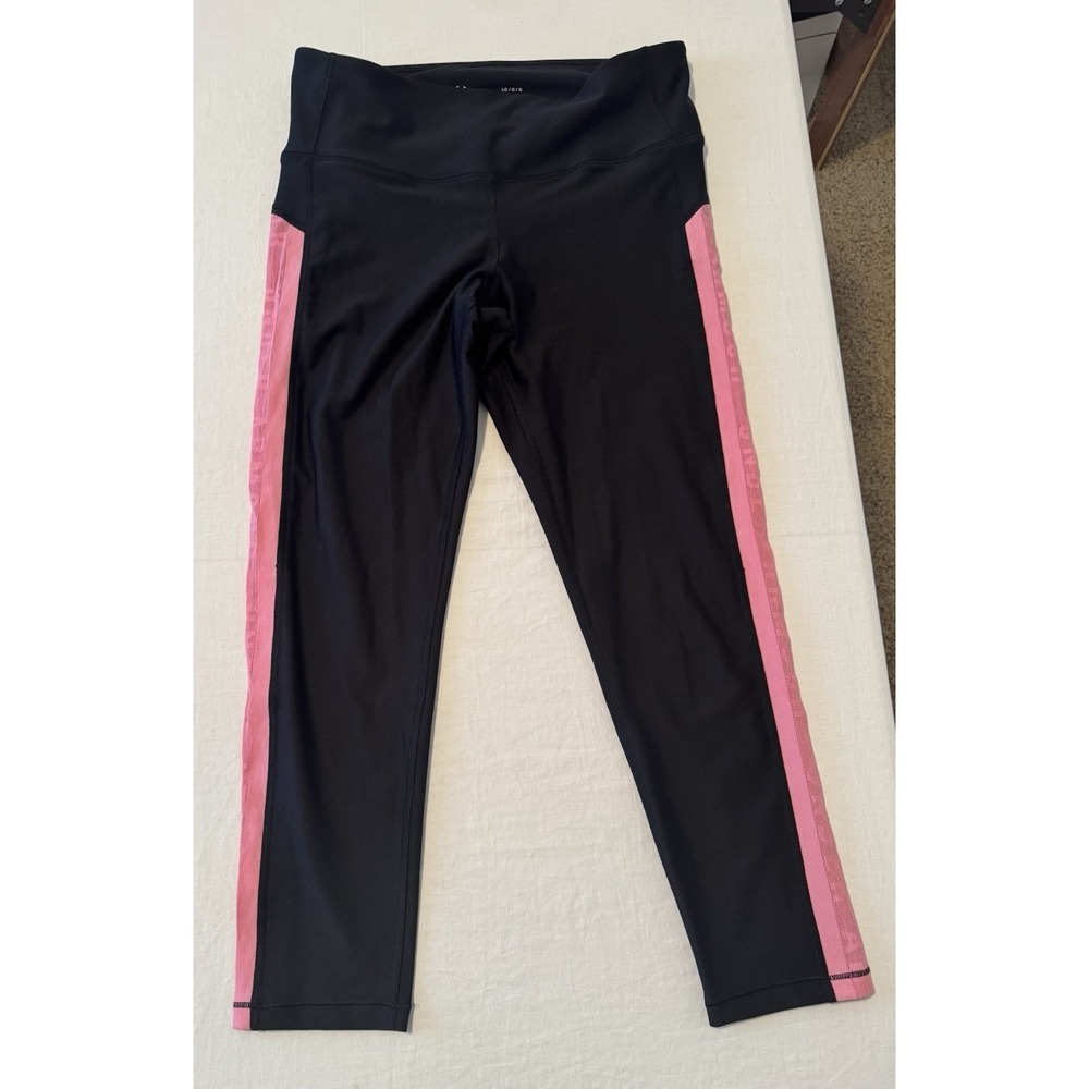 Under Armour Black Capris Leggings Womens Large Logo Pink Sides Compression